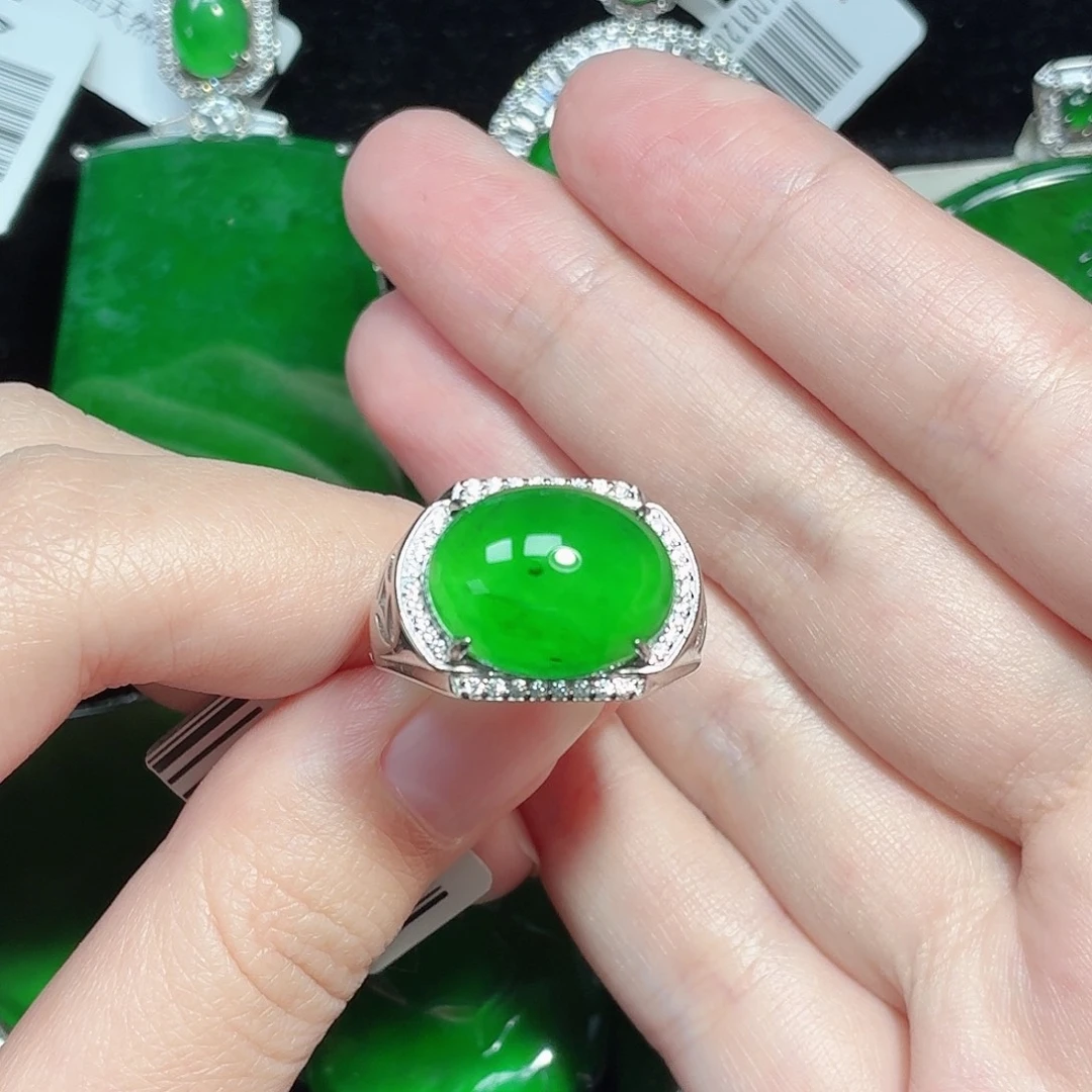 翡翠银S925镶嵌戒指天然A货翡翠