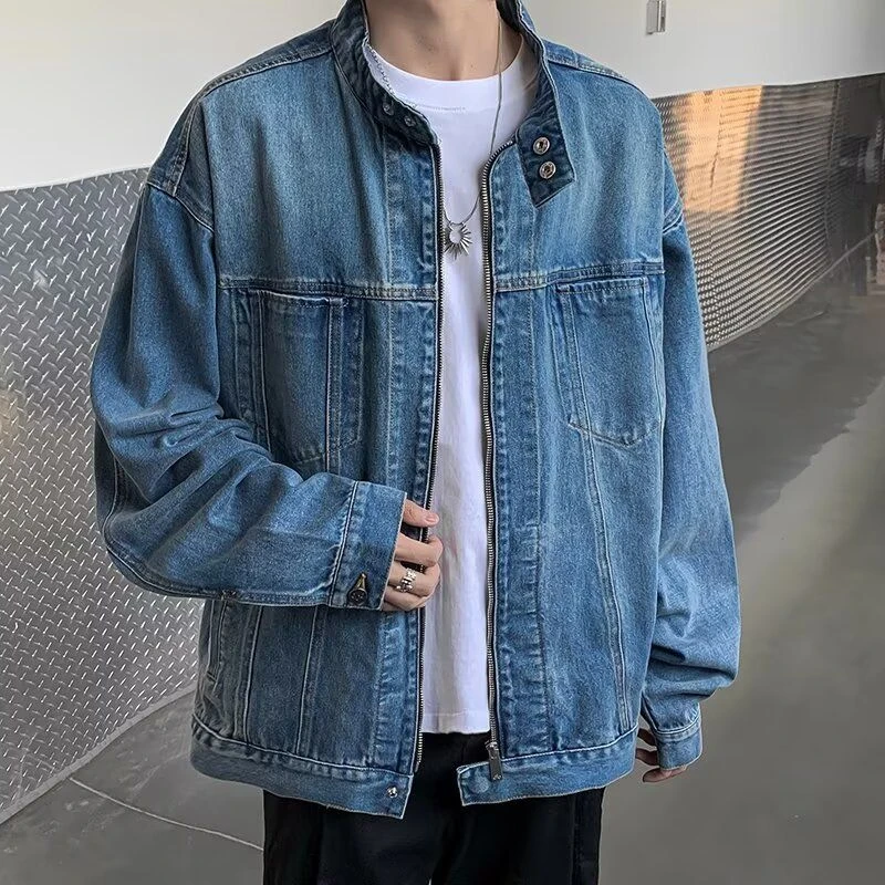 复古水洗重磅美式牛仔夹克男vibe风潮牌高街痞帅机车拉链工装外套