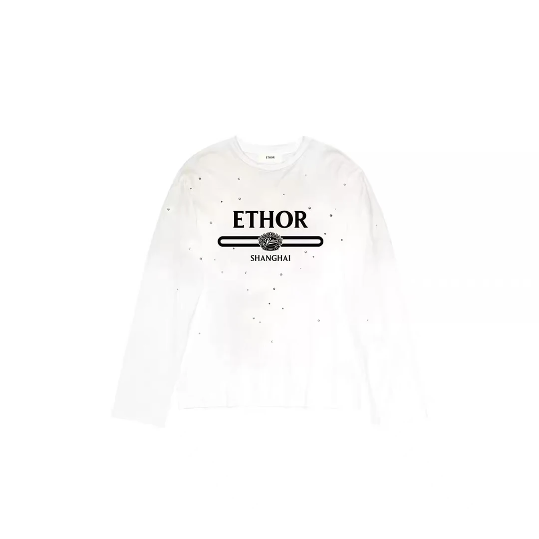 ETHOR 做旧烫钻长袖T恤