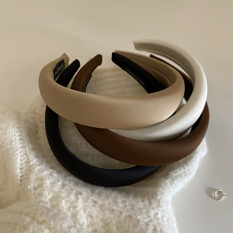 韩国秋季高级感咖色缎面海绵发箍头饰复古百搭纯色简约宽边头箍