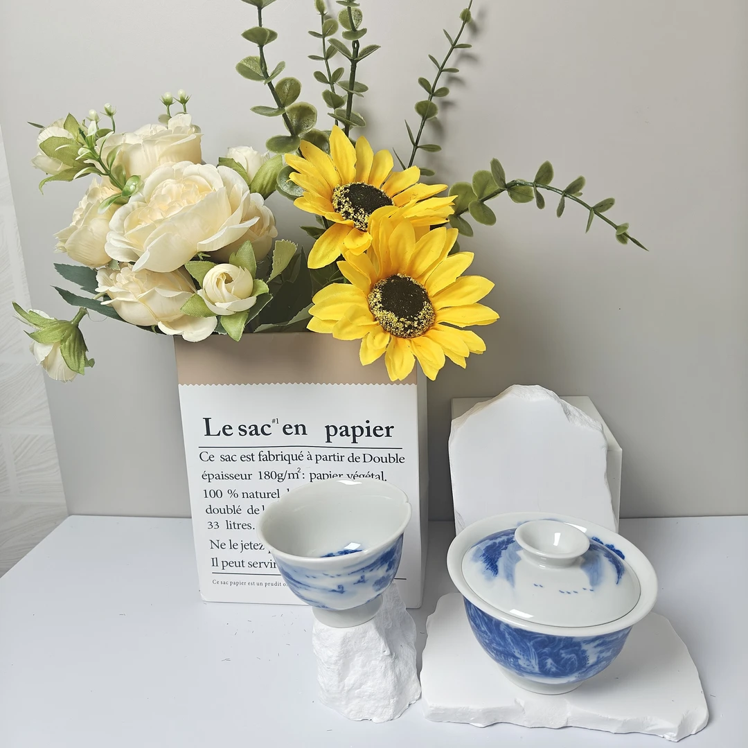 景德镇御泥全手工手绘盖碗带杯，盖碗200容量