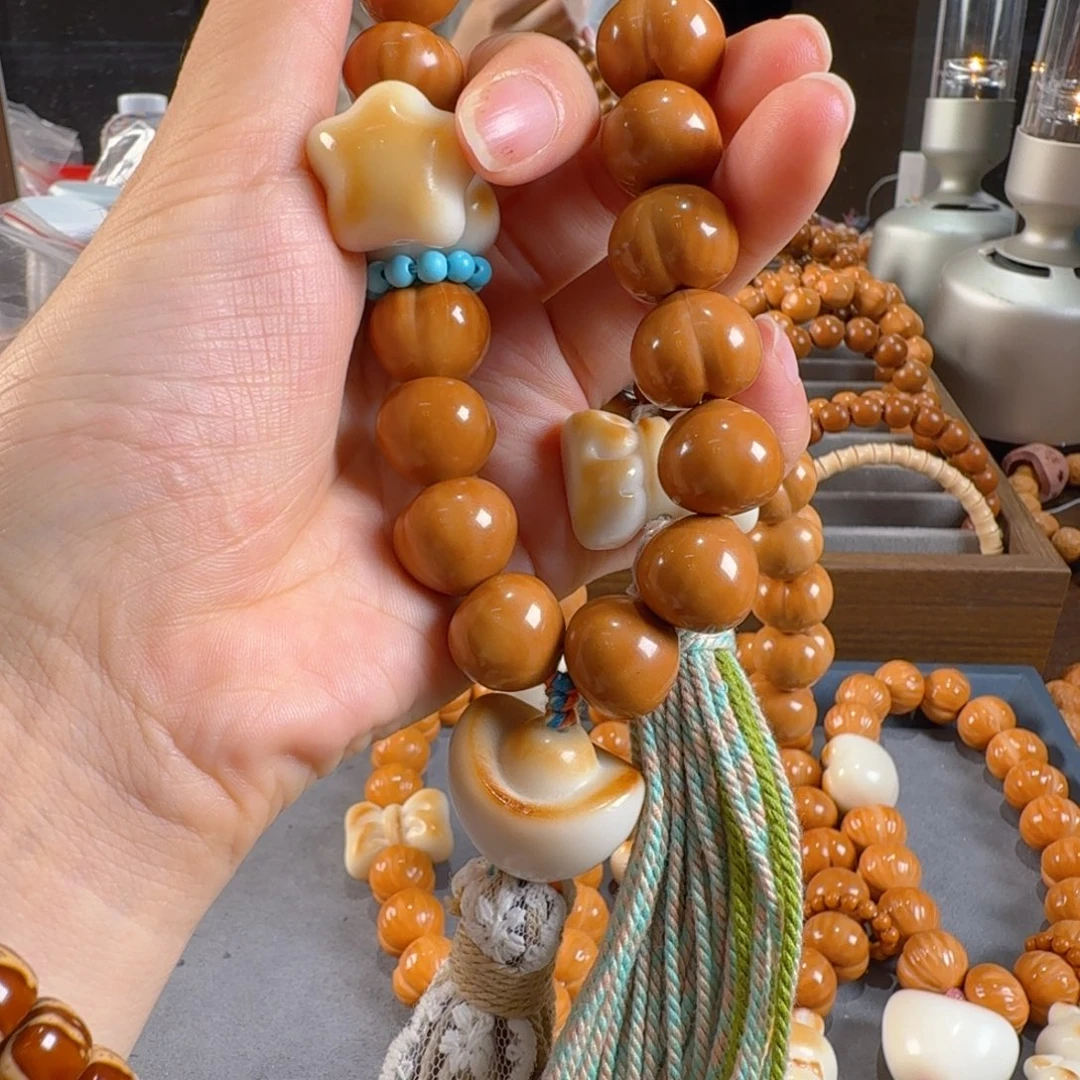 美***杨猴头核桃手串光面屁桃换星星流苏绿卡环不要蕾丝16