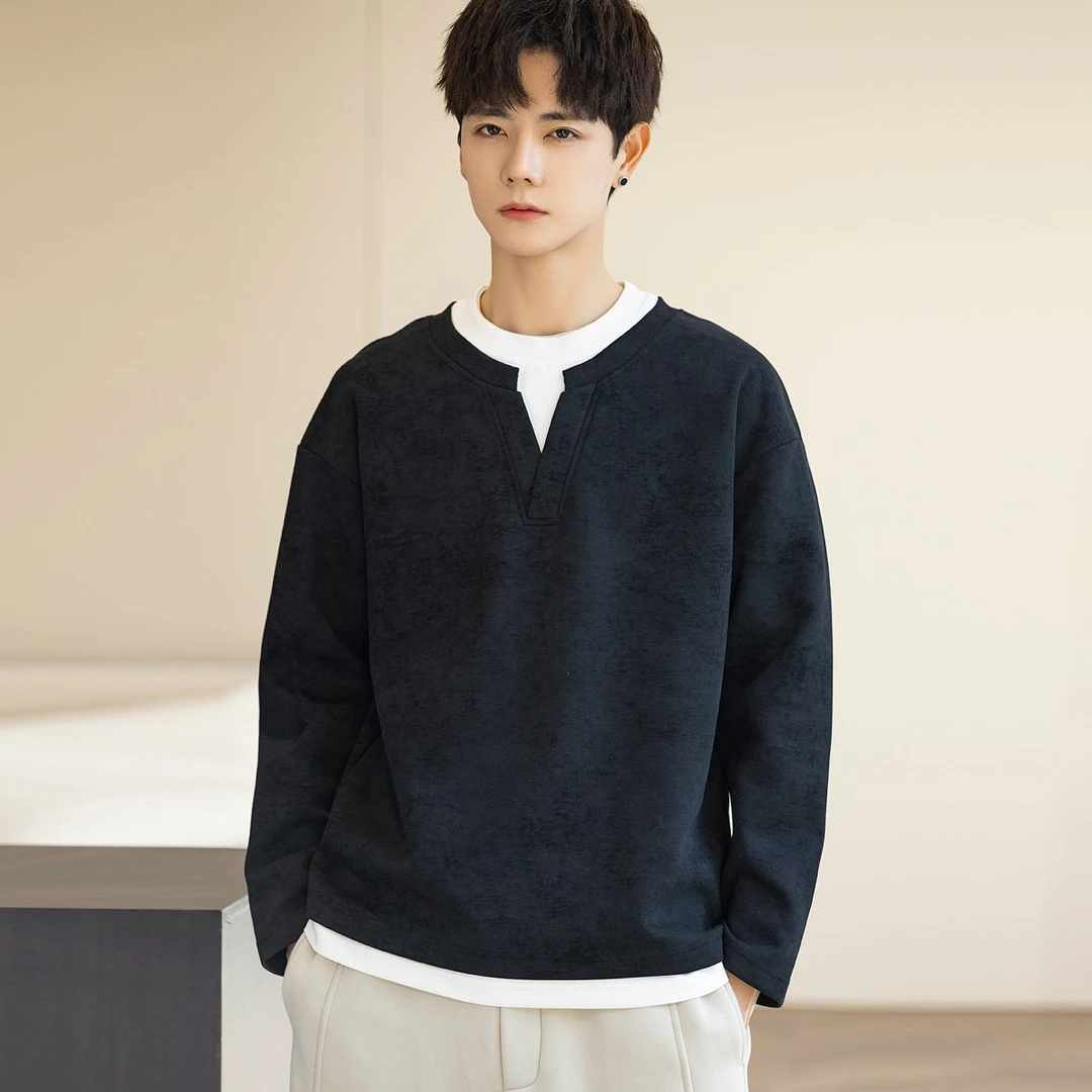 韩版男士长袖帅气卫衣2025春季新款潮牌休闲百搭高档假两件打底衫