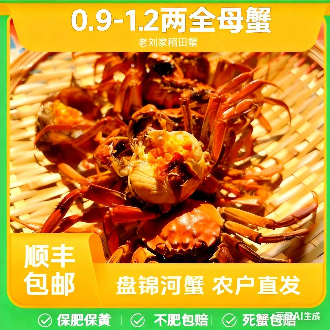 【活蟹】正宗盘锦稻田蟹,全母蟹规格0.9两—1.2两,3斤,约30只。
