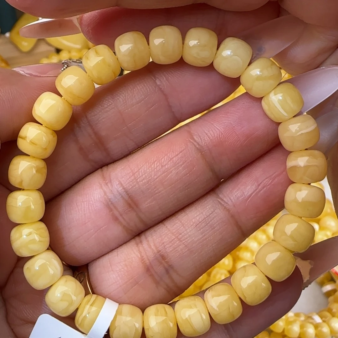 蜜蜡未镶嵌手链浓白花老型手串