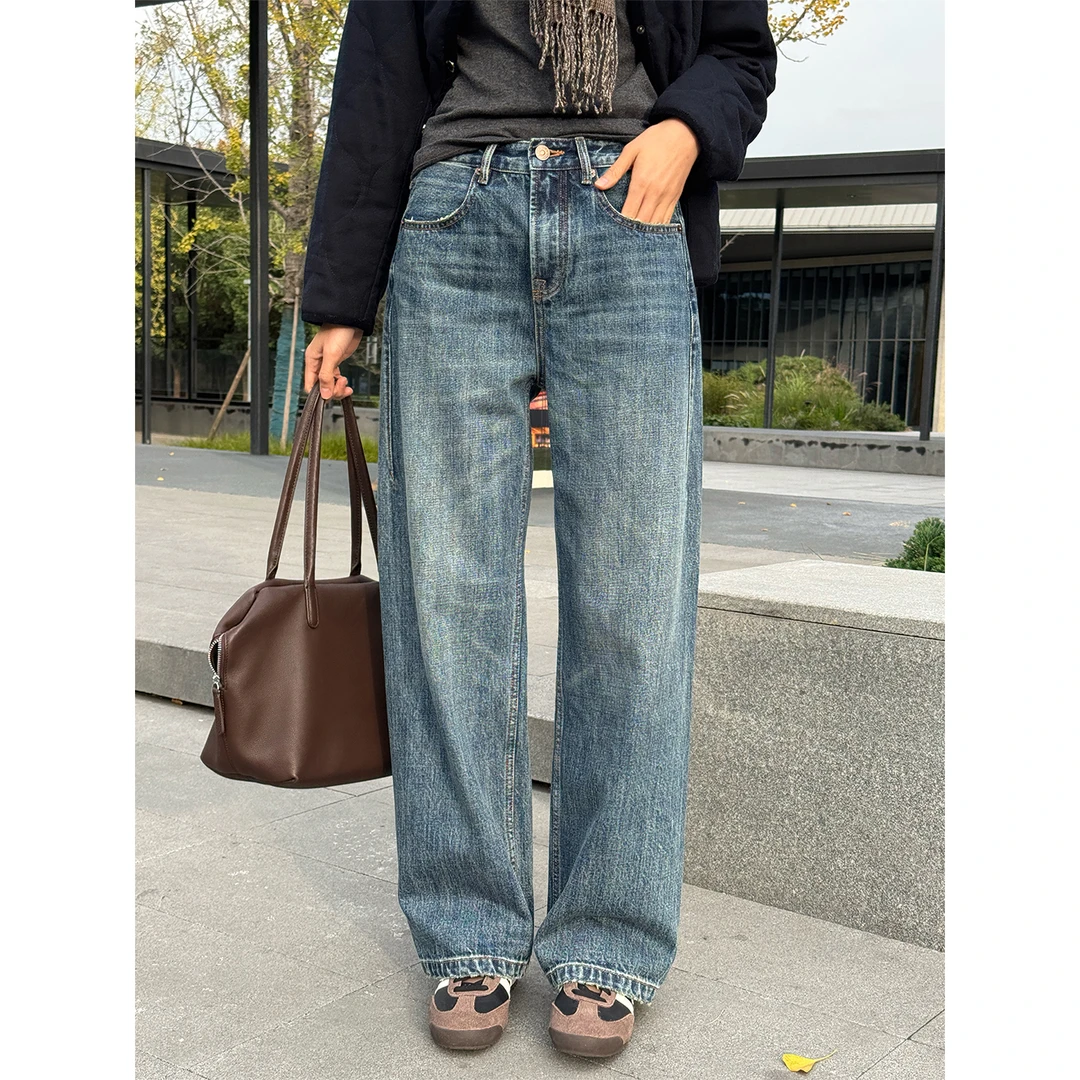 LANGQING 水洗休闲通勤百搭直筒长裤牛仔裤46828/47248#