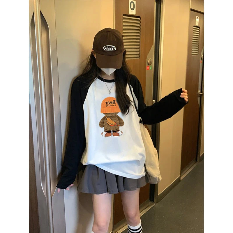 大码80-300斤纯棉长袖T恤女装打底衫春秋装中长款插肩袖胖mm上衣