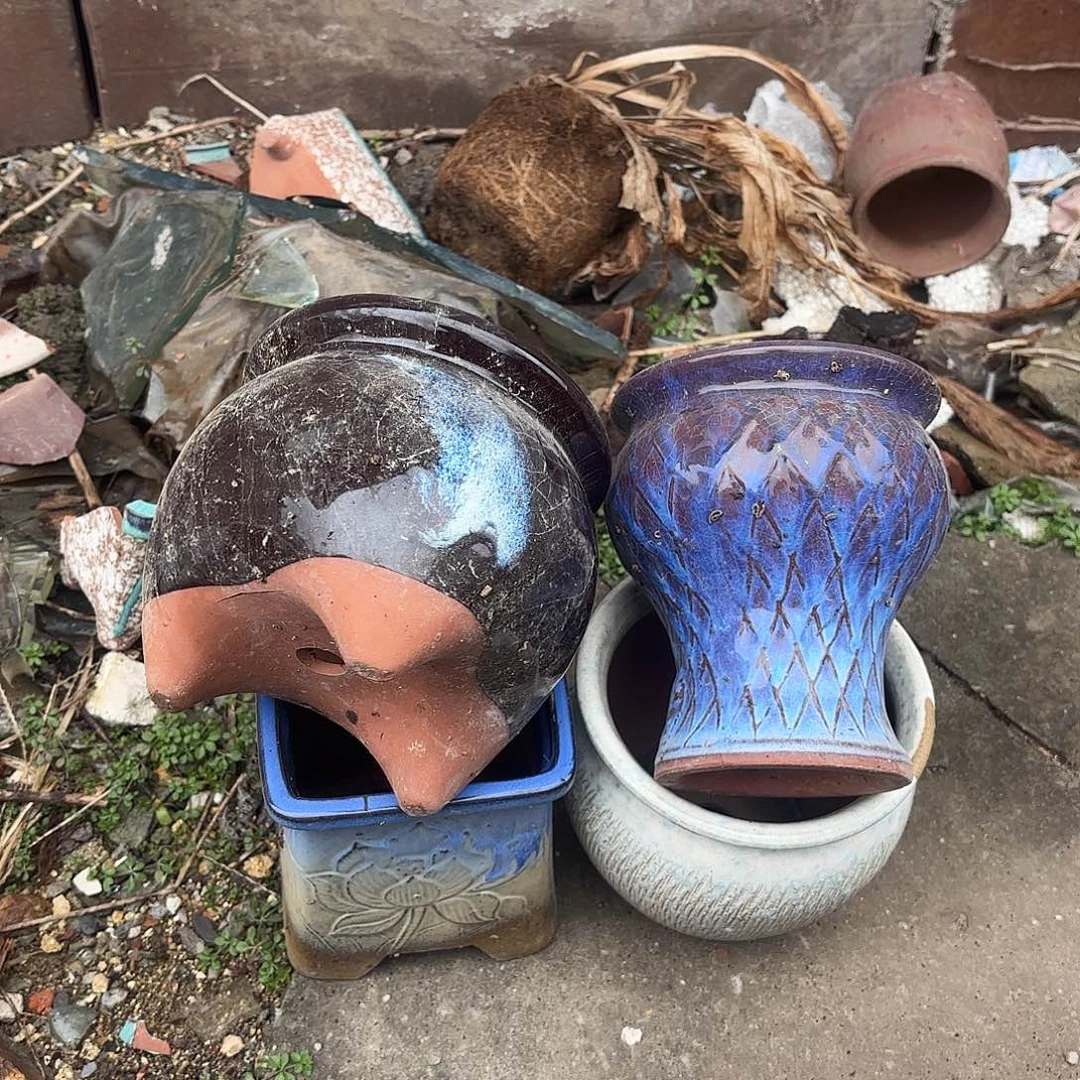 紫砂花盆四个孤品捡漏瑕疵