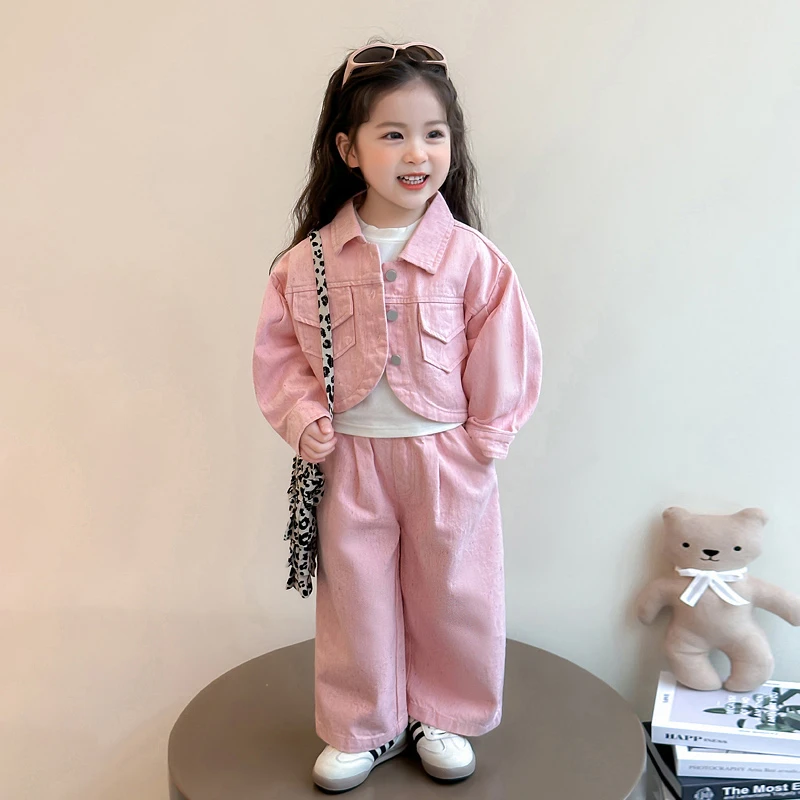 儿童春装新款2025洋气女童牛仔套装韩版女宝宝时尚阔腿裤两件套潮