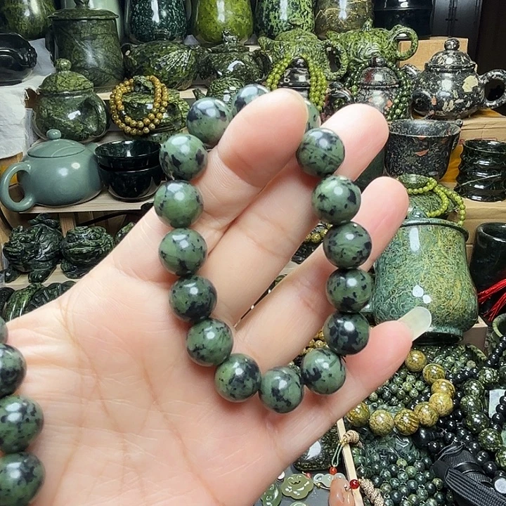 蛇纹石玉未镶嵌珠宝半成品藏玉药王石福利款1.2手串