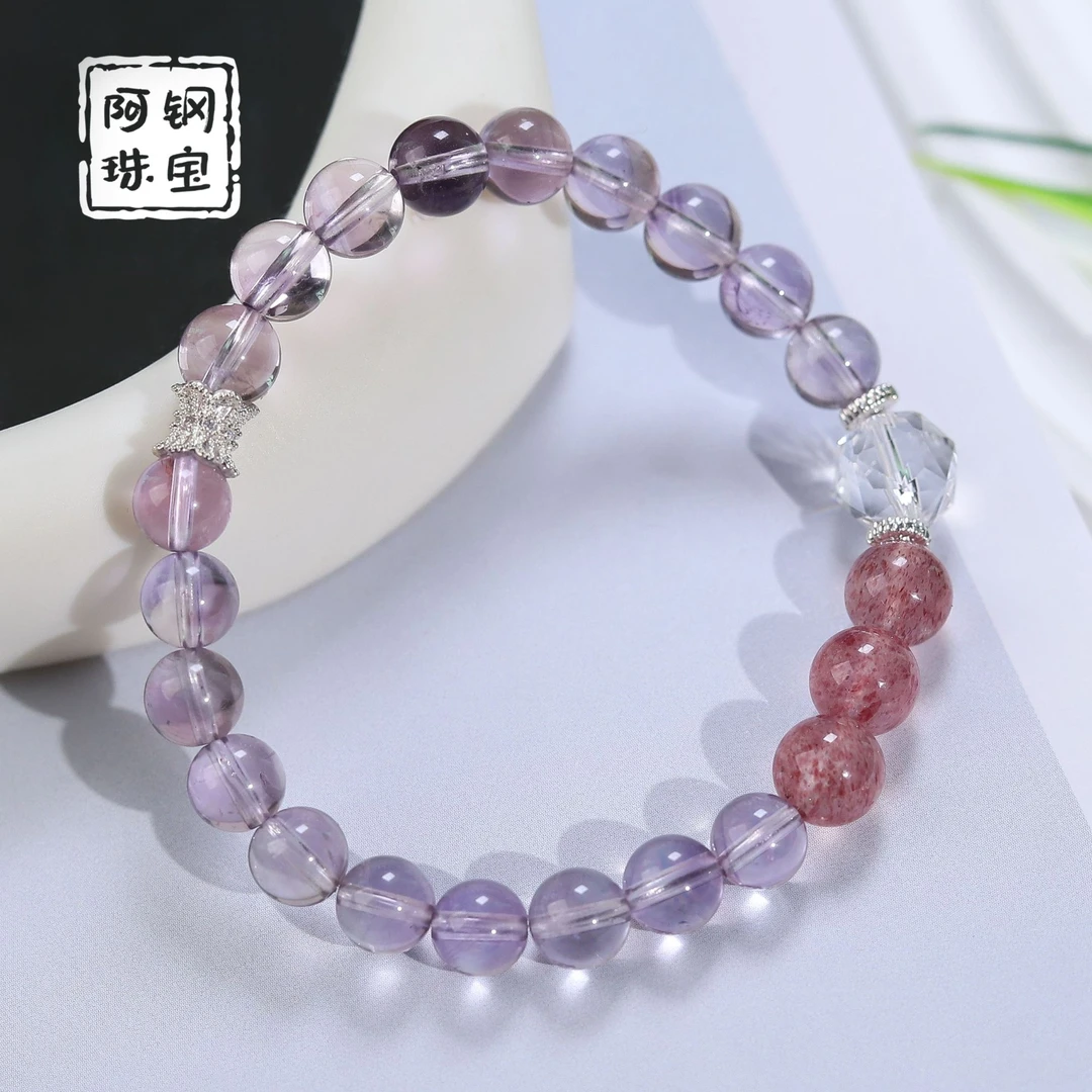 【原创】露红烟紫DIY-天然水晶手串草莓透体紫晶-多样性发其一LH701