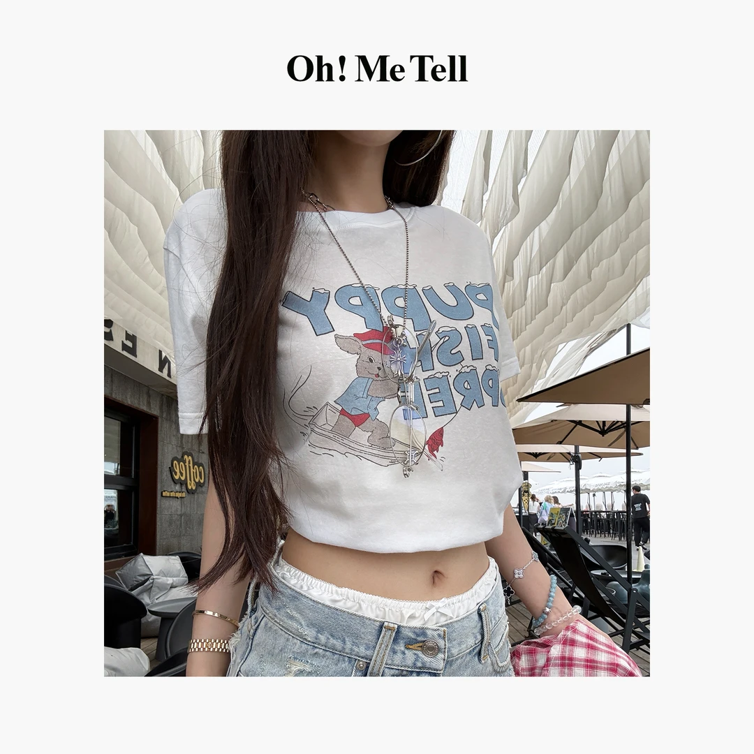 Oh！Me Tell【清爽夏日】卡通字母印花基础百搭休闲宽松圆领短袖T恤