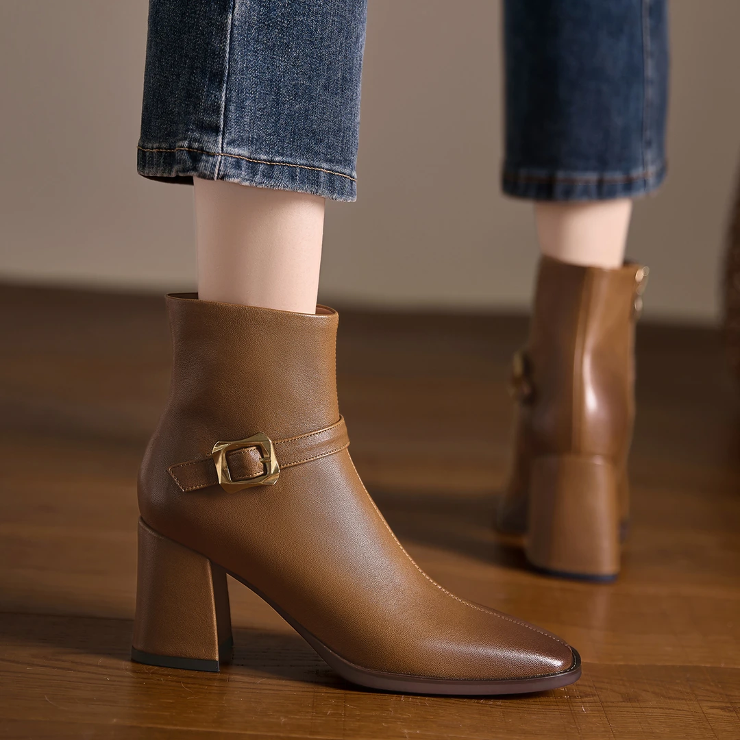 小个子手工女鞋7cm~法式方头瘦瘦靴英伦风百搭马丁靴不累脚妈妈鞋