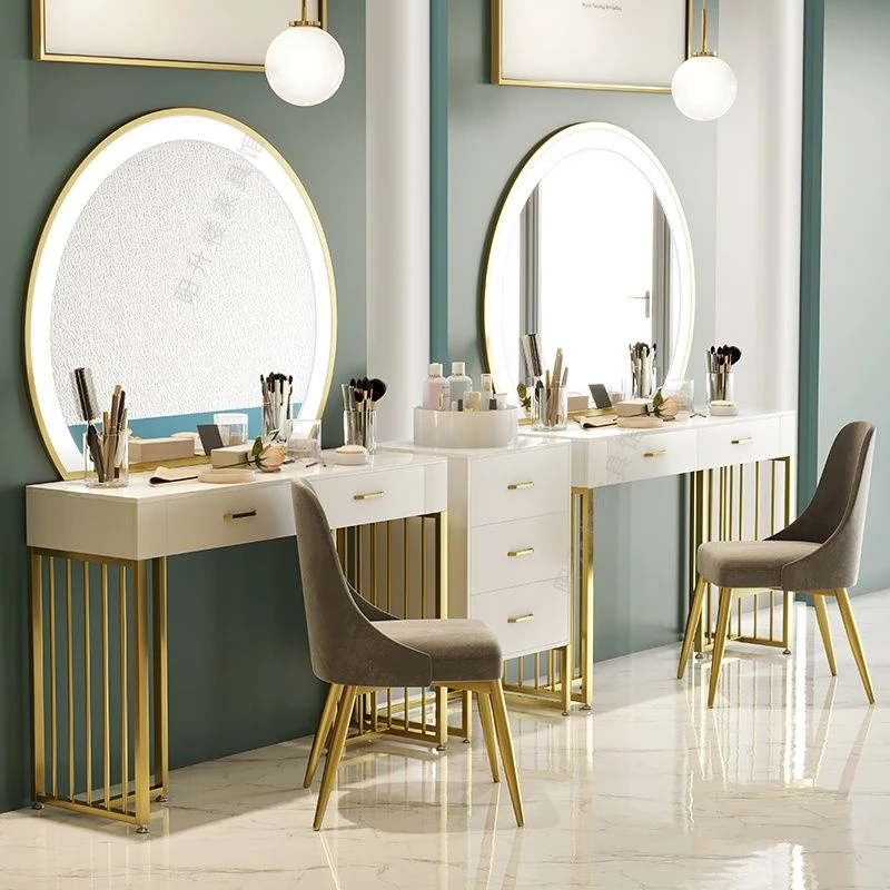 影楼带灯梳妆台轻奢大理石美容院工作室专用化妆桌彩妆专业化2025