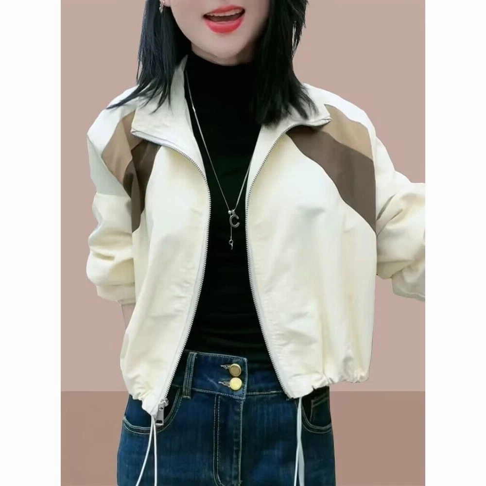 2024秋新款韩版宽松遮肚短款棒球服小个子潮女上衣拼接速干透气夹