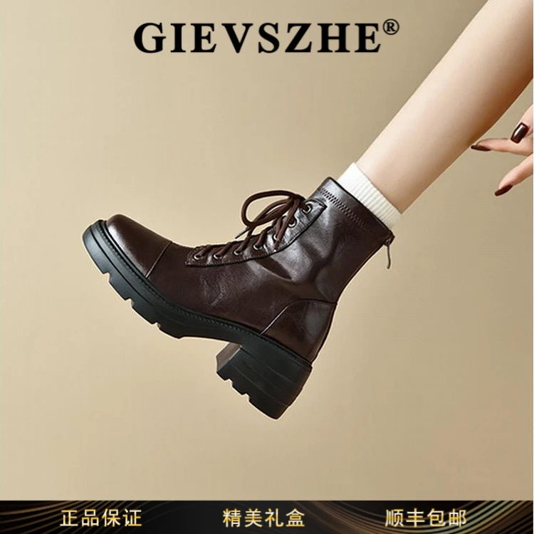 纪诗哲厚底马丁靴女款爆款2025新款秋冬中跟短靴百搭阔腿裤必备鞋