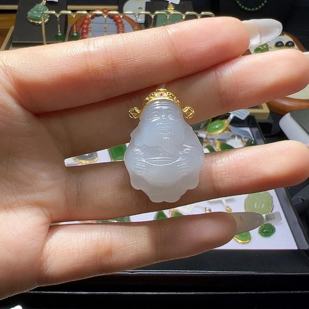 和田玉18K金镶嵌吊坠(赠链)