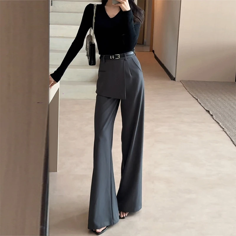 设计感屁帘拼接西装裤裙女秋季新款时尚宽松显瘦百搭假两件阔腿裤