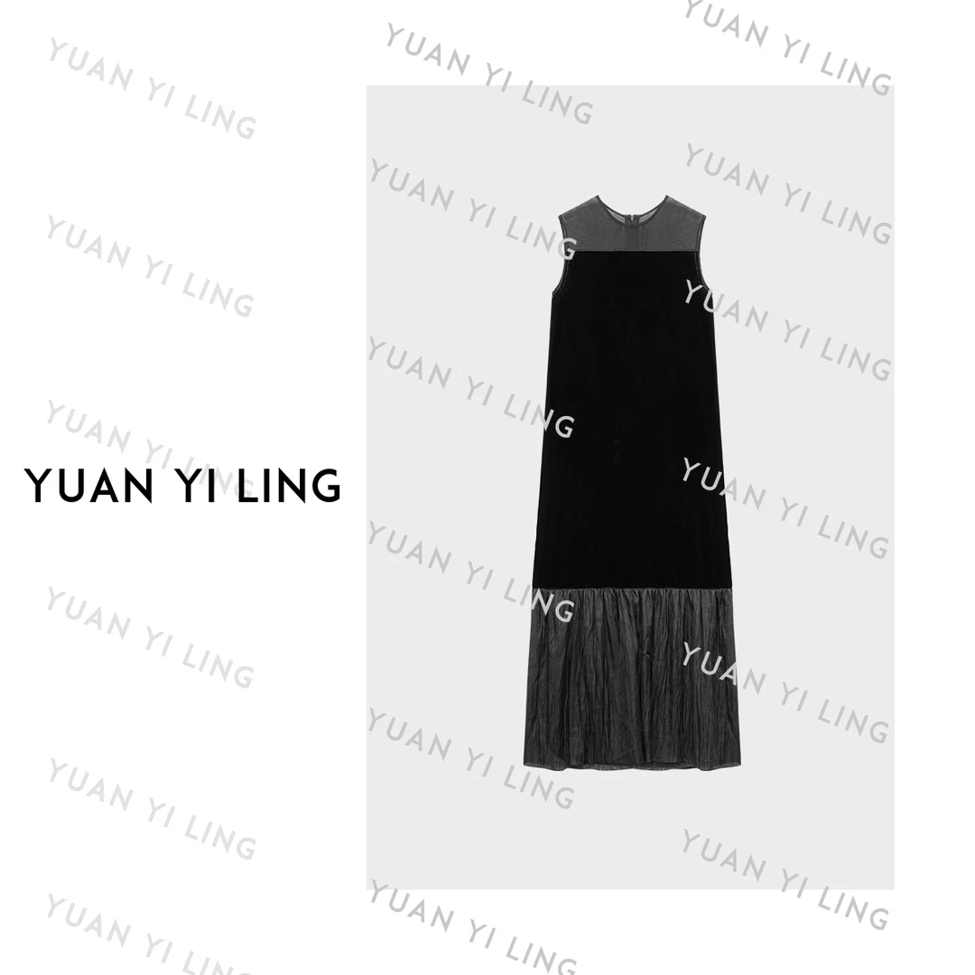 袁艺灵【独立设计师】桑蚕丝法式复古拼接黑赫本女士连衣裙春季