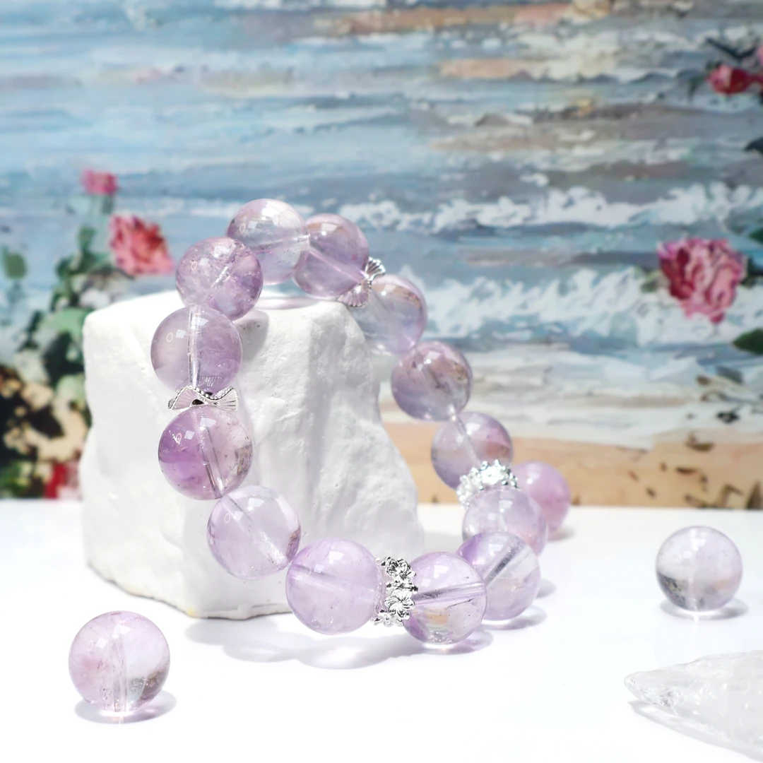 【紫澈流光】高透天然薰衣草水晶手串色如紫霞巨好看女款手串-