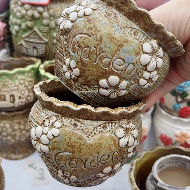 多肉绿植陶瓷花盆9.9包邮，有孔