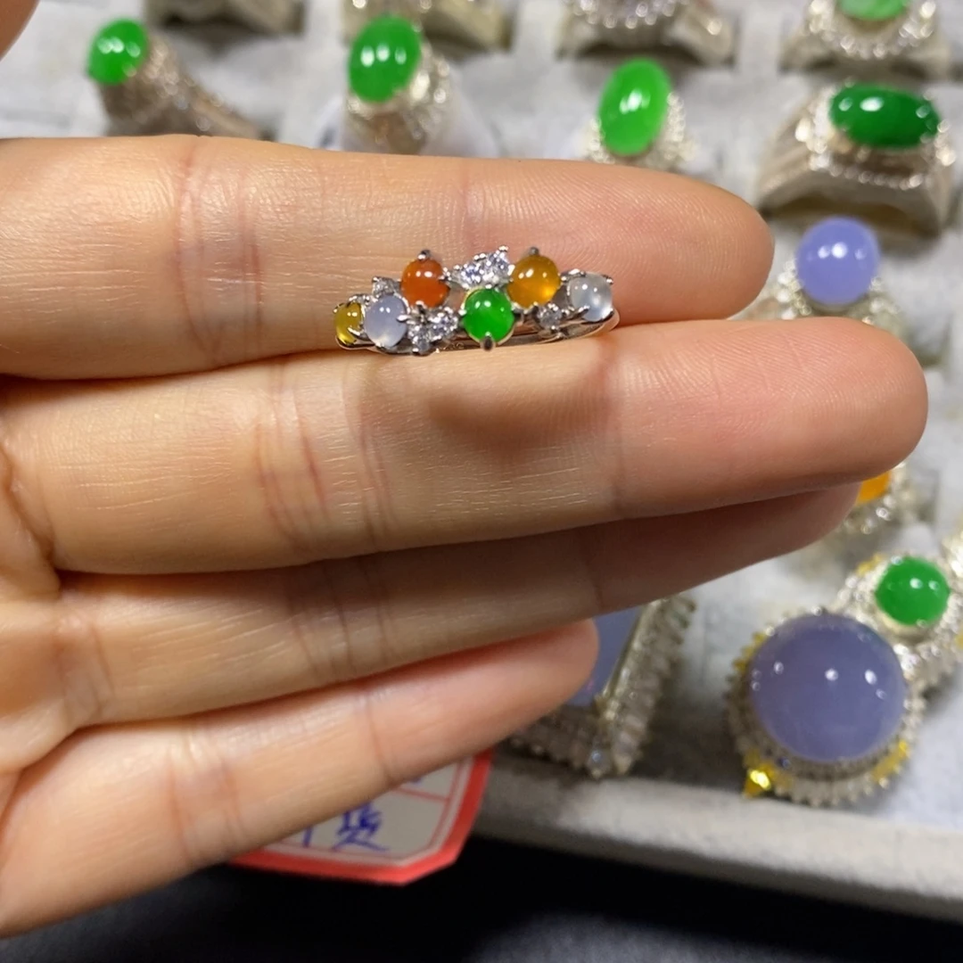 翡翠银S925镶嵌戒指戒指