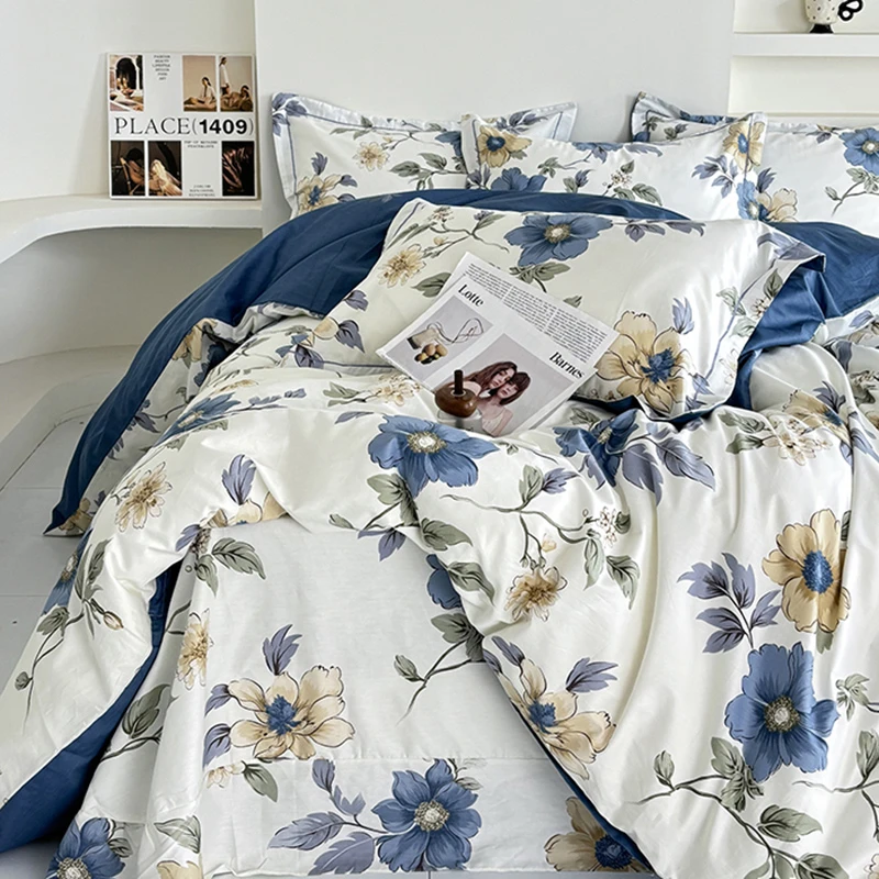 A类100%全棉四件套单人学生宿舍三件套纯棉被套床单床笠双人床上4