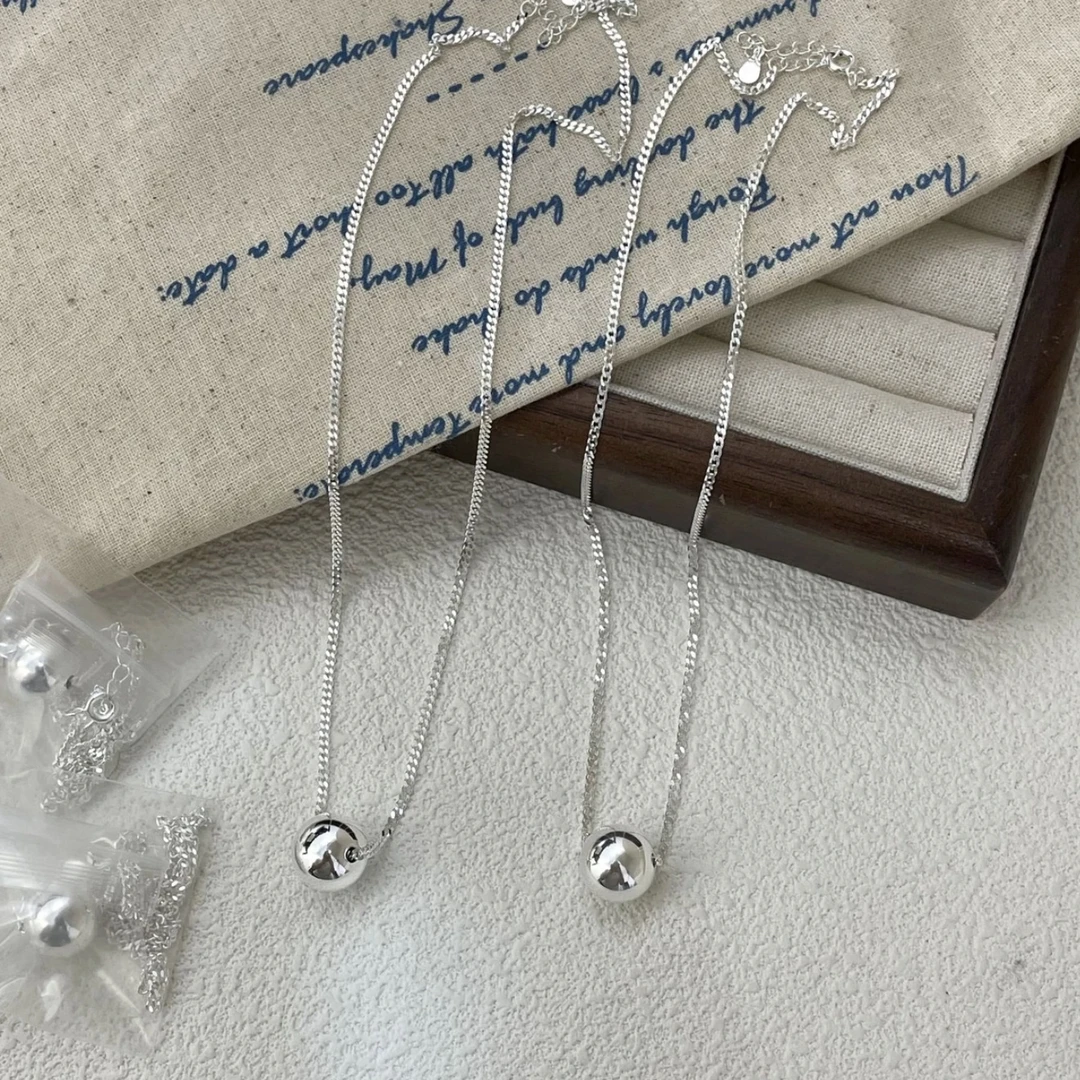 链子足银 【光珠侧身项链】足银999小众轻奢时尚百搭坠链
