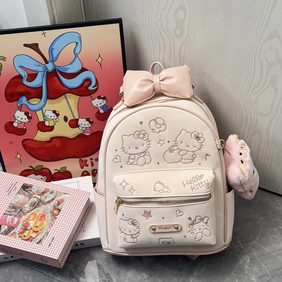 【甜心】甜美少女粉满钻Hello Kitty刺绣双肩包！送挂件～