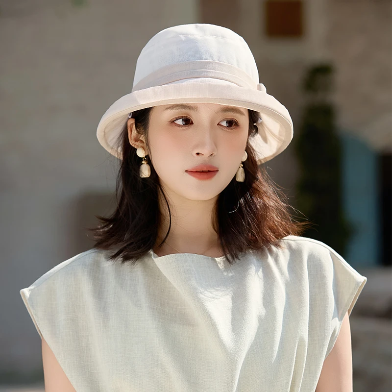 渔夫帽子女夏季法式赫本风优雅气质时尚卷边度假出游防晒薄款盆帽