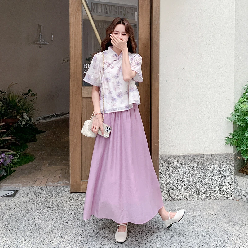 新中式国风套装裙女夏季2025新款小个子改良旗袍上衣半身裙两件套
