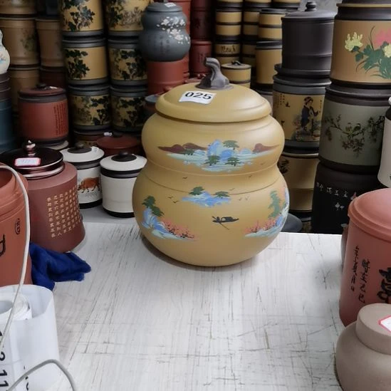 紫砂茶叶罐大葫芦黄山水025