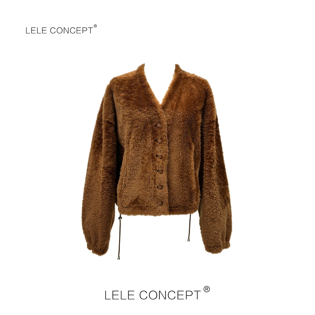LELE CONCEPT |「夭夭」V领一排扣短款皮毛外套Y0455