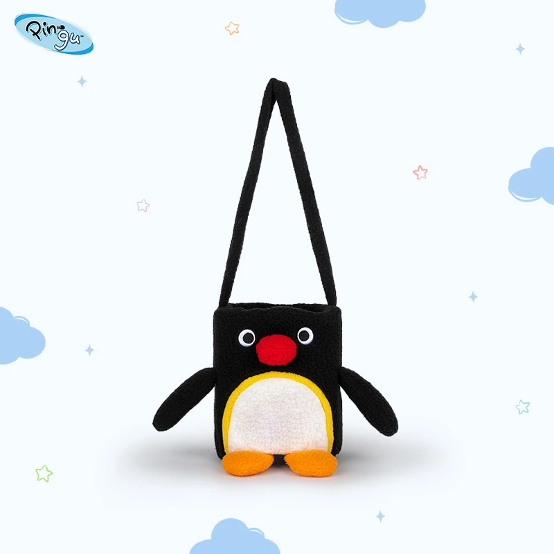 【贝乐家】pingu小企鹅毛绒水杯套斜挎包便携保温杯套手提瓶套正版