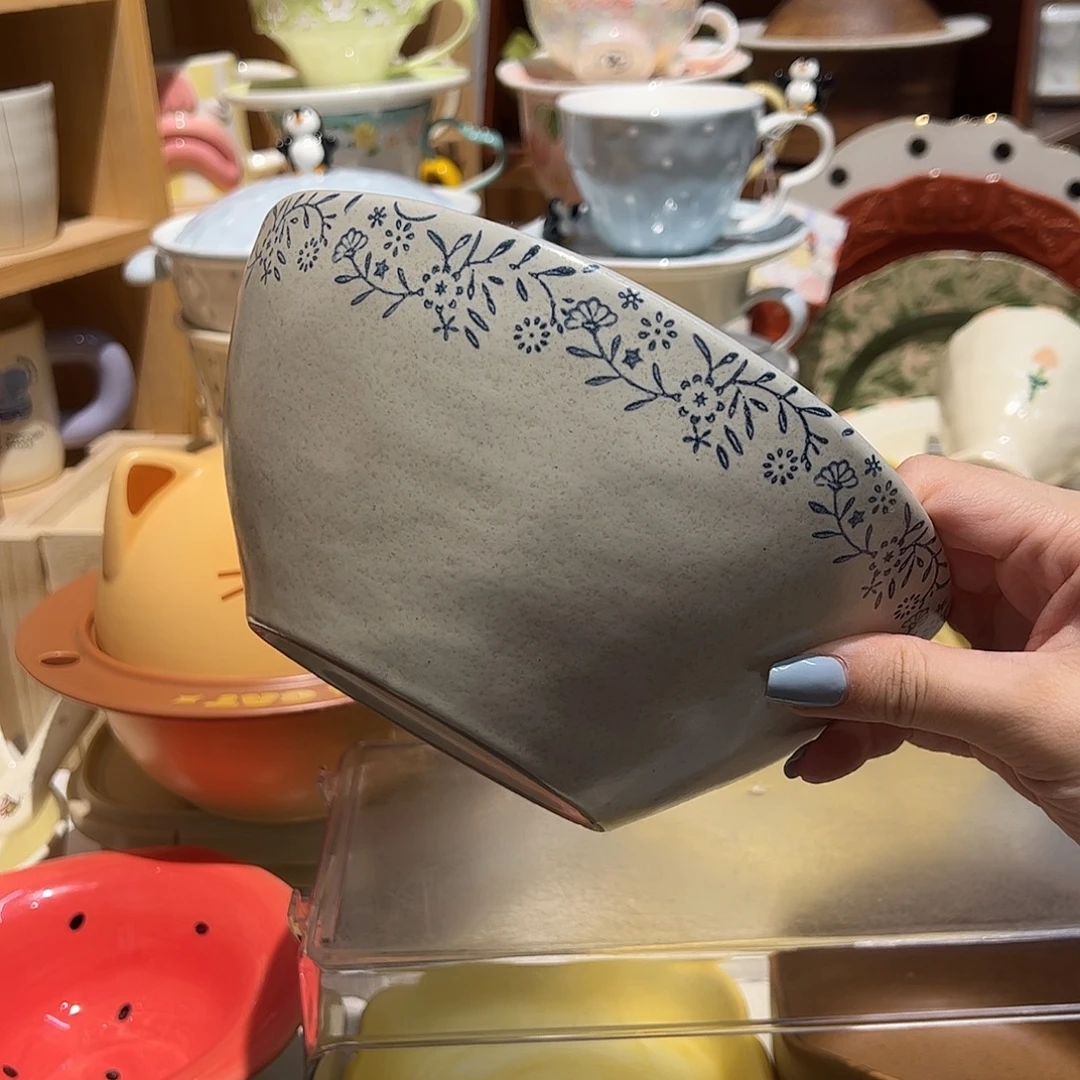 凡花蓝粗陶汤碗8寸