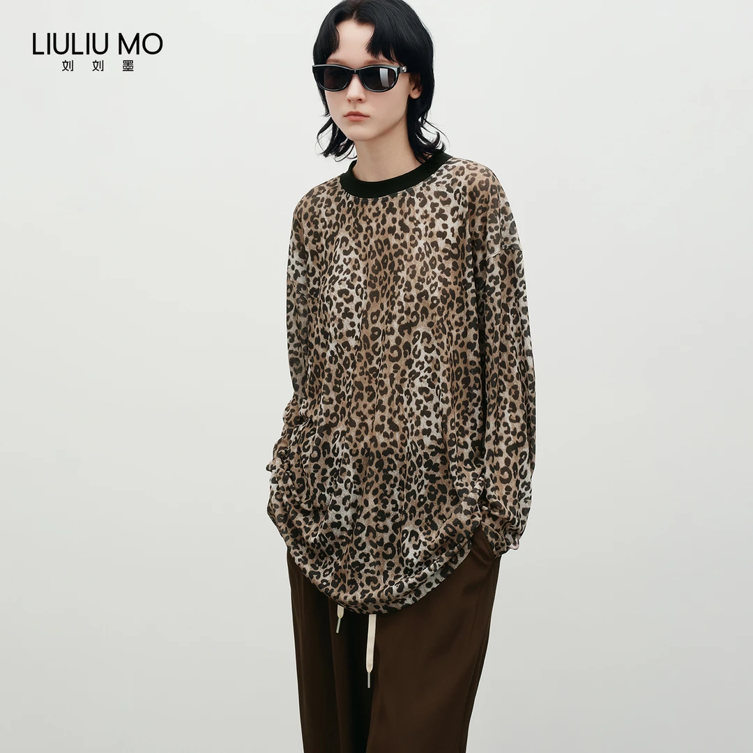 刘刘墨小众设计夏季个性时尚豹纹慵懒风垂坠显瘦百搭防晒T恤