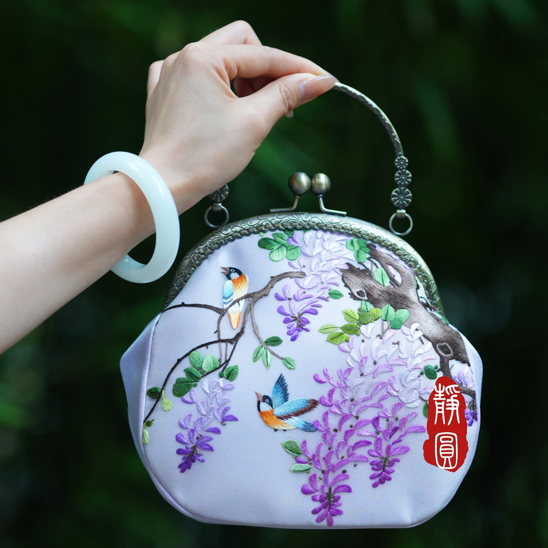 【紫藤花鸟】口金包 原创手工晚宴旗袍包斜挎手拿包A31