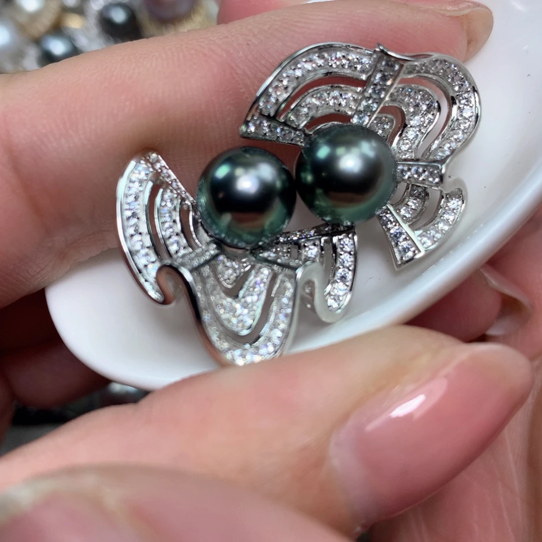 海水珍珠耳饰银S925镶嵌