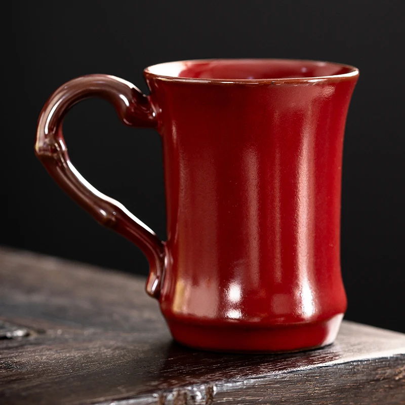 原矿老岩泥陶瓷竹节把手杯主人杯中式品茗杯陶瓷富婆主人杯