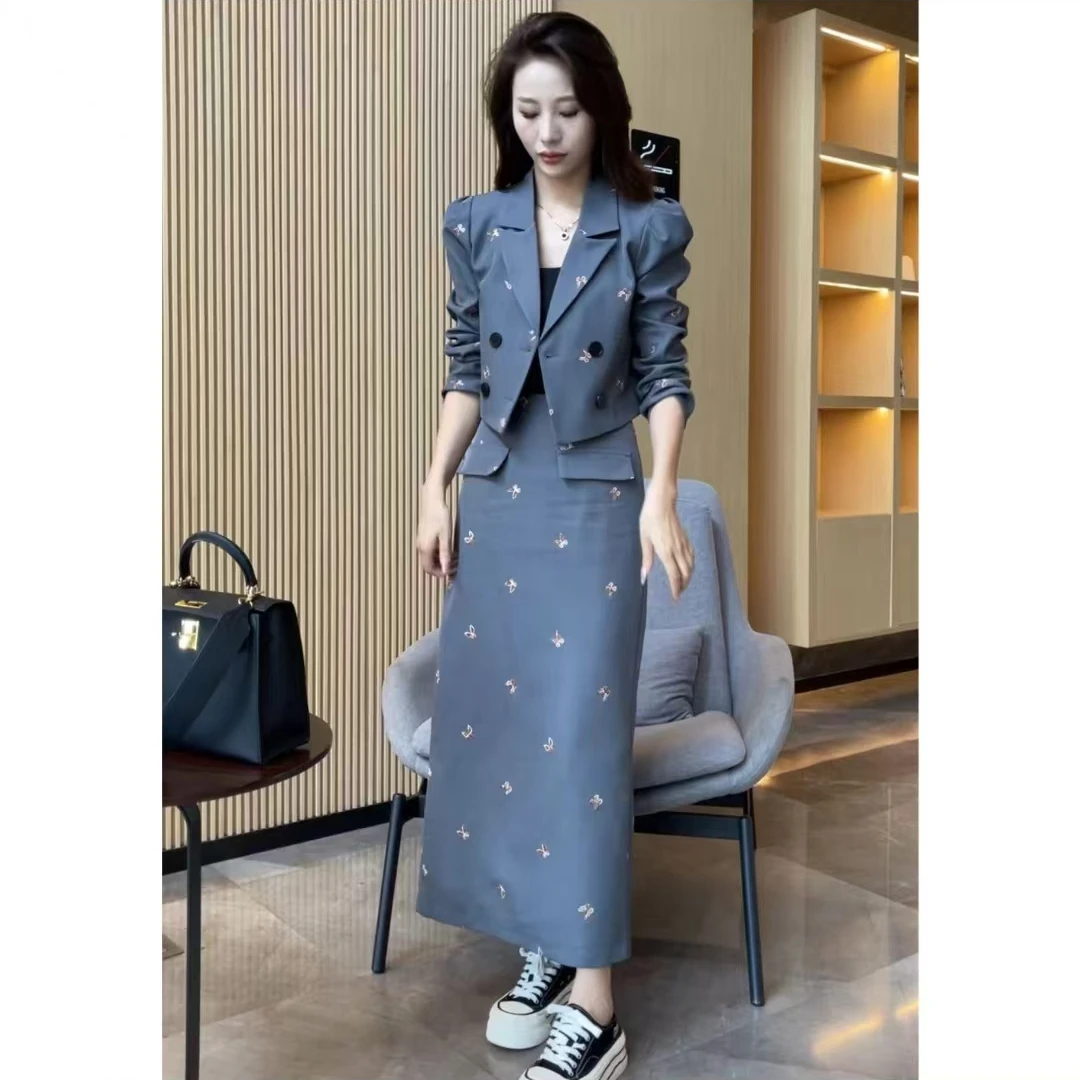 修身减龄气质高级感洋气西装高腰显瘦半身裙两件套-24510