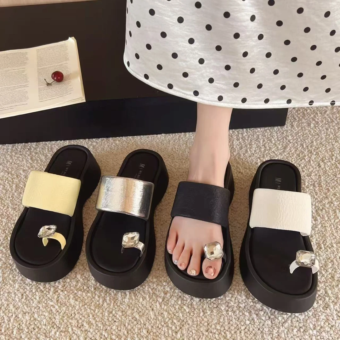 新款复古百搭小个子厚底套趾女夏外穿凉拖909-7