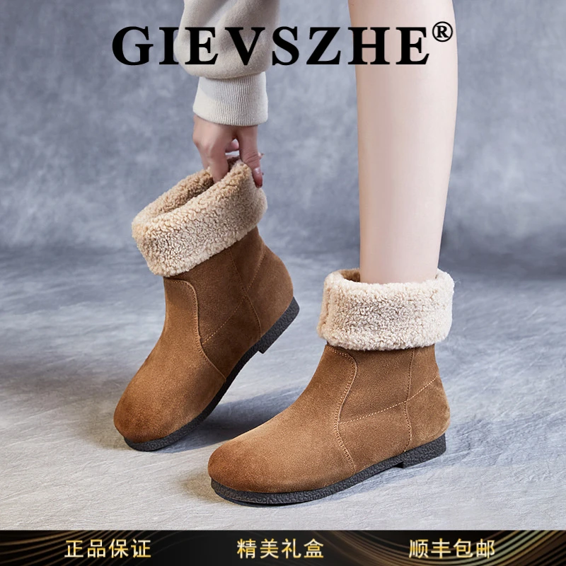 纪诗哲英伦风加绒保暖羊羔绒雪地靴2025秋冬季新款复古中筒靴女鞋