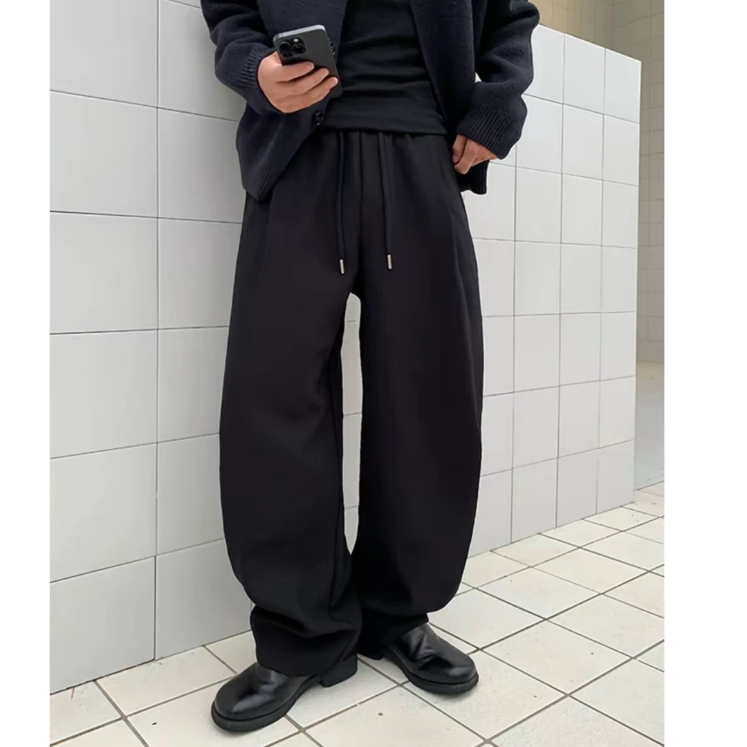 【轻奢休闲风】春秋男士莱赛尔蚕丝混纺纯色宽松直筒抽绳休闲裤长裤