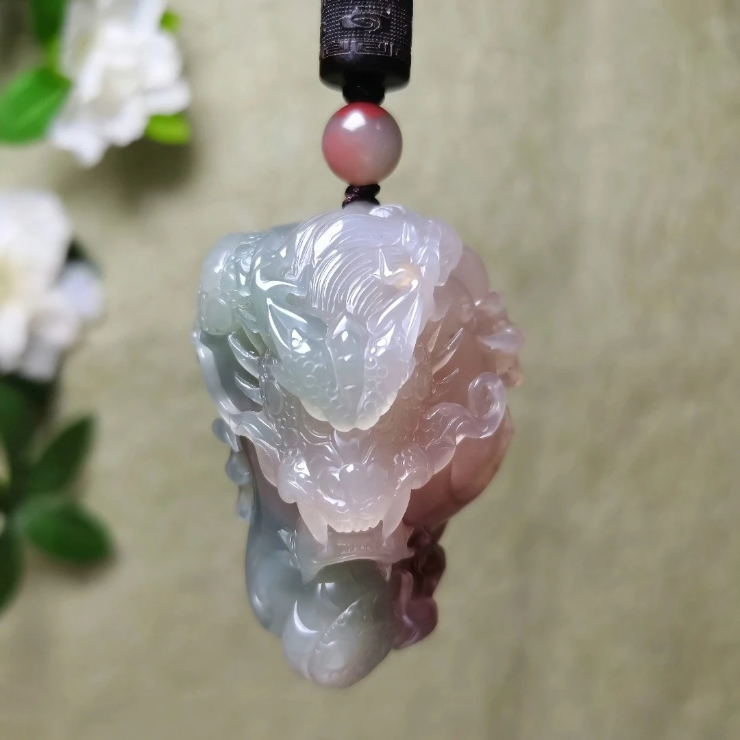 龙行天下.纯天然秦紫玉紫绿玛瑙俏色精品把件.纯手工精工雕刻