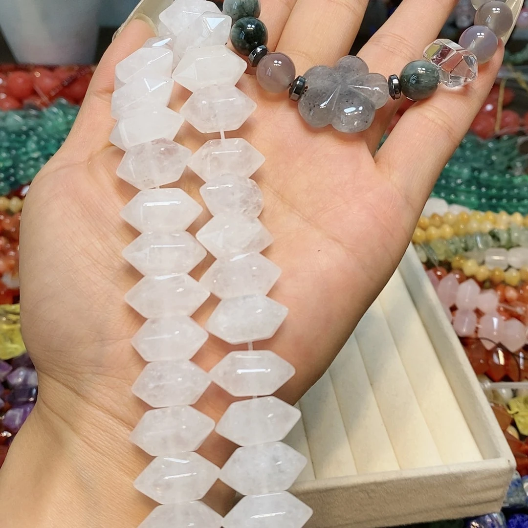 散珠玛瑙/玉髓白水晶双尖短条