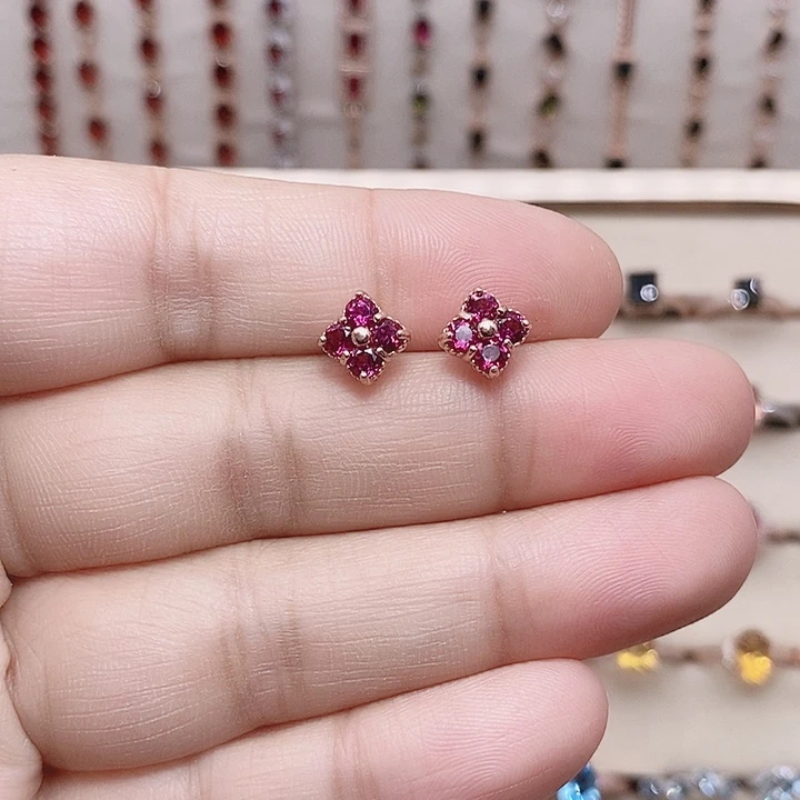 石榴石银S925镶嵌耳钉耳钉