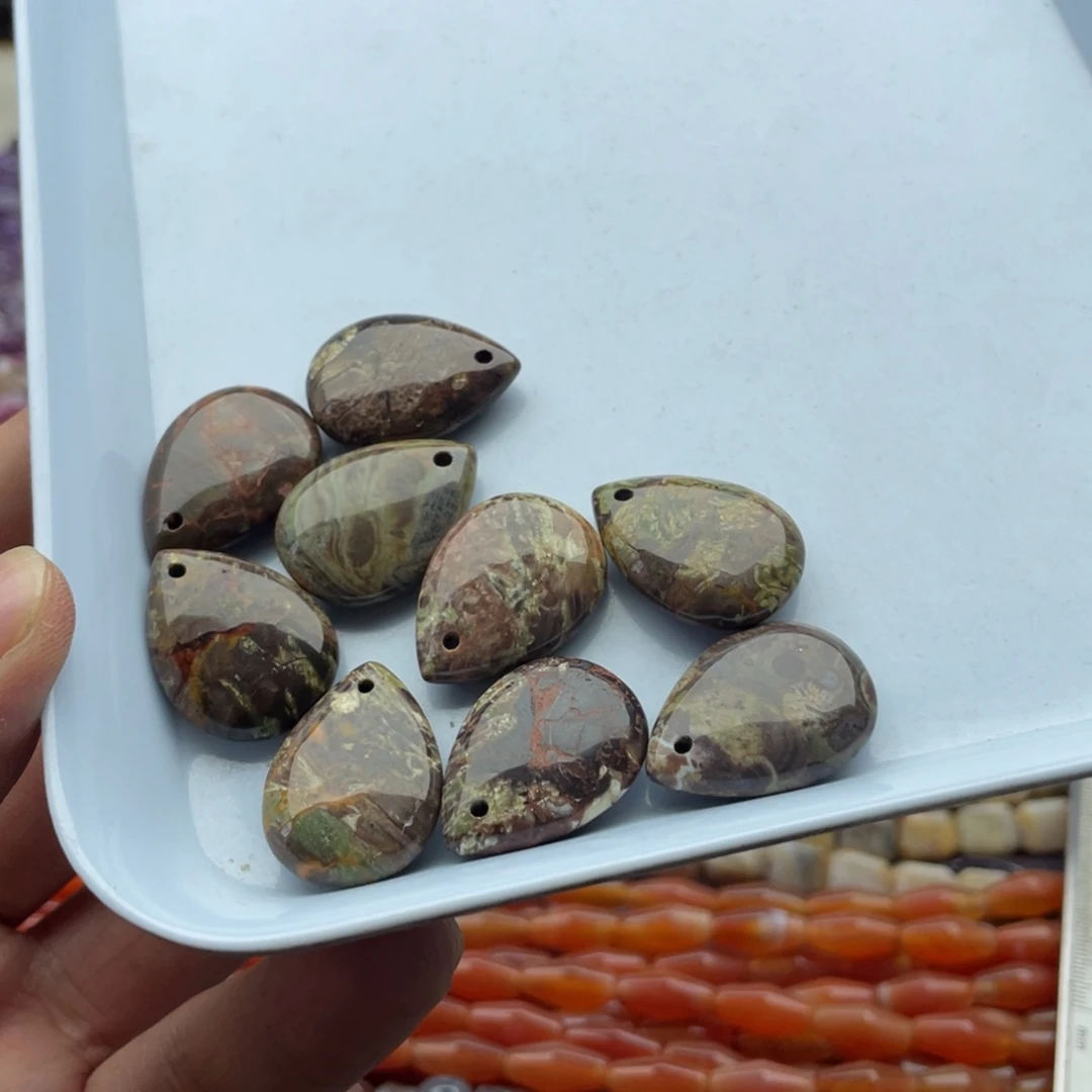 玛瑙/玉髓合金珠宝半成品两个装花玛瑙水滴吊坠18*25mm