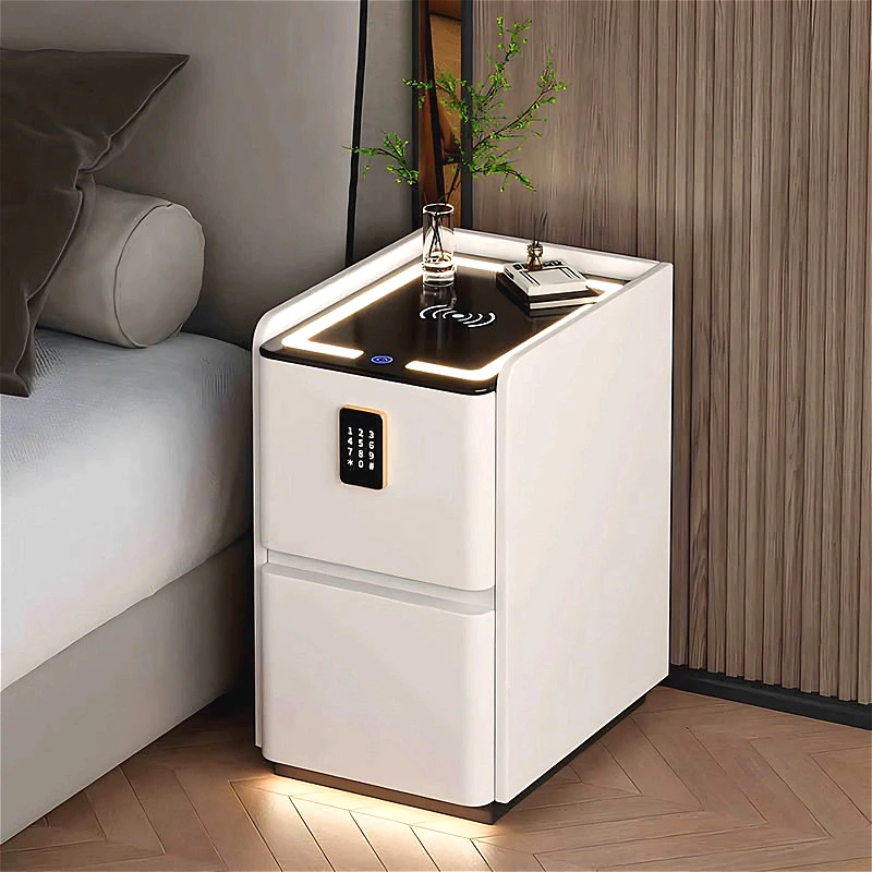 智能床头柜高档储物柜轻奢卧室床边柜收纳柜小型实木收纳柜免安装