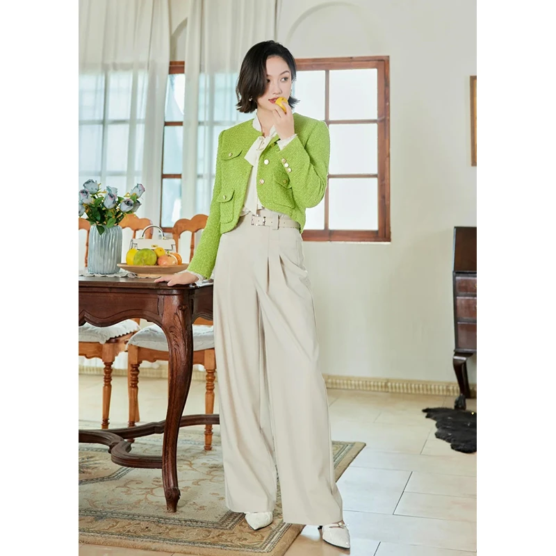 【佳】松紧腰基础款宽松开叉休闲裤2025秋季新款七号铺品牌女装