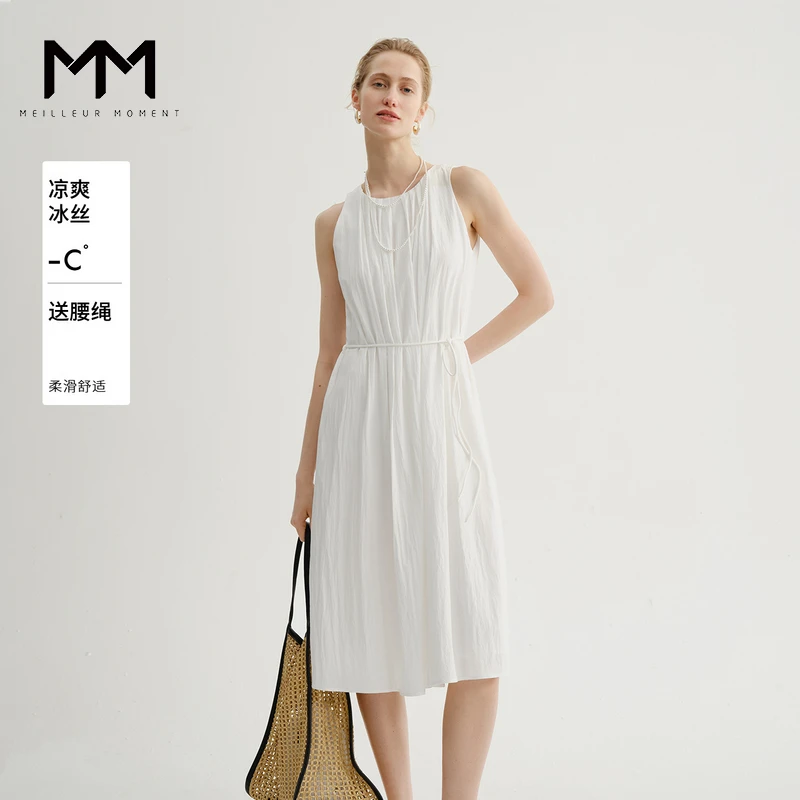 MM麦檬商场同款超好看度假白色无袖吊带仙女连衣裙5F4191941
